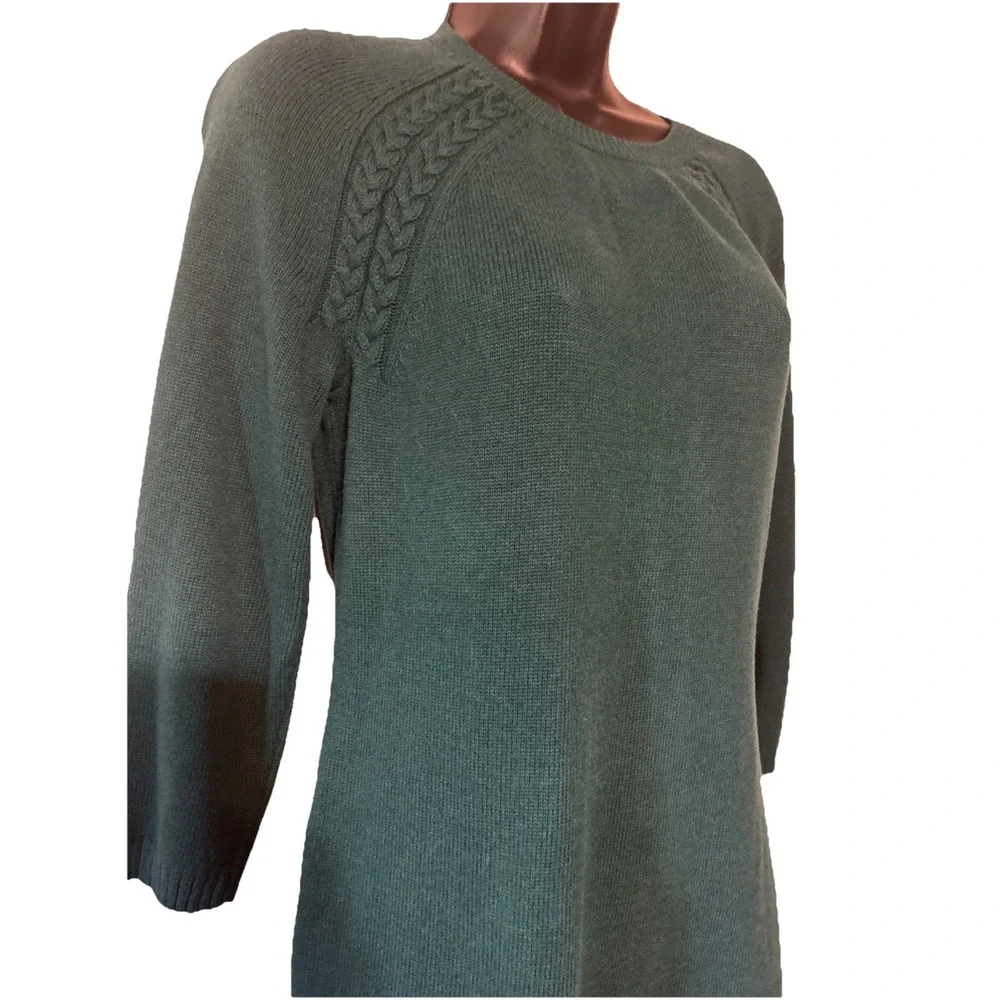 Talbots Emerald Green Cable Knit Sweater Womens Size‎ Small Zip Back 3/4 Sleeves